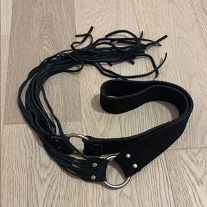 Black Leather/Suede (?) Fringe Belt - Size M/L
